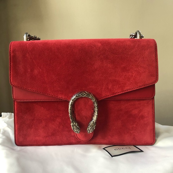 Gucci Dionysus Suede Medium Shoulder Bag Red - Picture 1 of 11